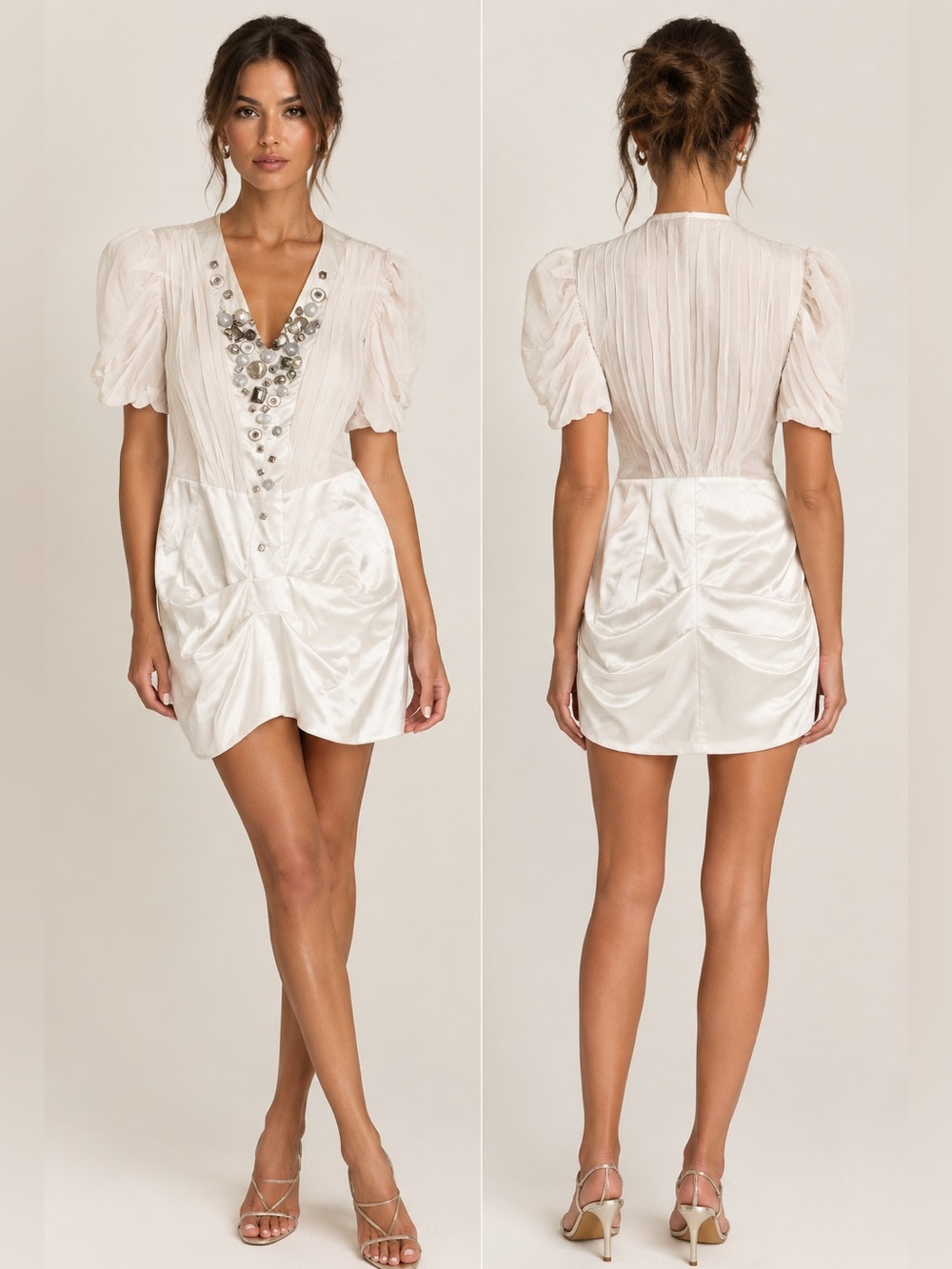 Anna Molinari Blumarine White Embellished Jeweled Romper Playsuit Size 44